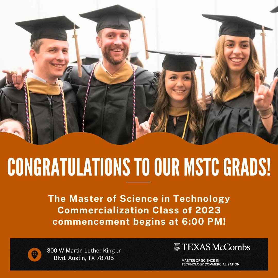 Texas McCombs MSTC (@utexasmstc) on Twitter photo It's graduation day! The <a href="/UTexasMcCombs/">Texas McCombs</a> MSTC #ClassOf2023 is ready to take on the world. 🤘
We can't wait to see what you all achieve! 🎓🥳#UTMSTC #HookEm #WhyMcCombs It's graduation day! The <a href="/UTexasMcCombs/">Texas McCombs</a> MSTC #ClassOf2023 is ready to take on the world. 🤘
We can't wait to see what you all achieve! 🎓🥳#UTMSTC #HookEm #WhyMcCombs