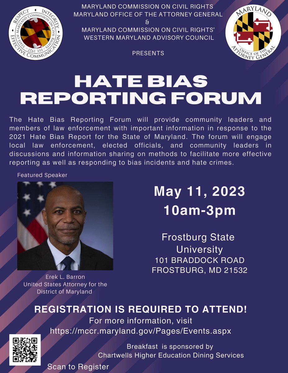 MDCivilRights's tweet photo. The Maryland Commission on Civil Rights, Maryland Office of the Attorney General & Maryland Commission on Civil Rights' Western Maryland Advisory Council will host a Hate Bias Reporting Forum. Learn more at https://t.co/GOdZO5gsBG #HateBias #HateBiasReporting https://t.co/K0dHrb4RfJ