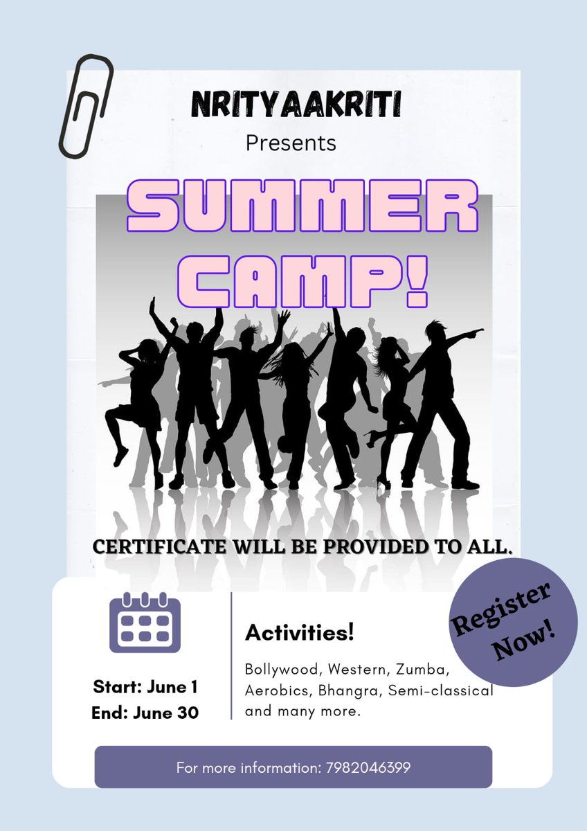 jayapathak24's tweet photo. You’re never too old for summer camp! Join us this summer and make memories that will last a lifetime
 #summervibes #summercamp #Fun #zumba #aerobics #western #bollywood #western #learn #learning #activities #activitiesforkids #certificate #vibes #challenge #friends #memories https://t.co/6WZ3bQIwkA