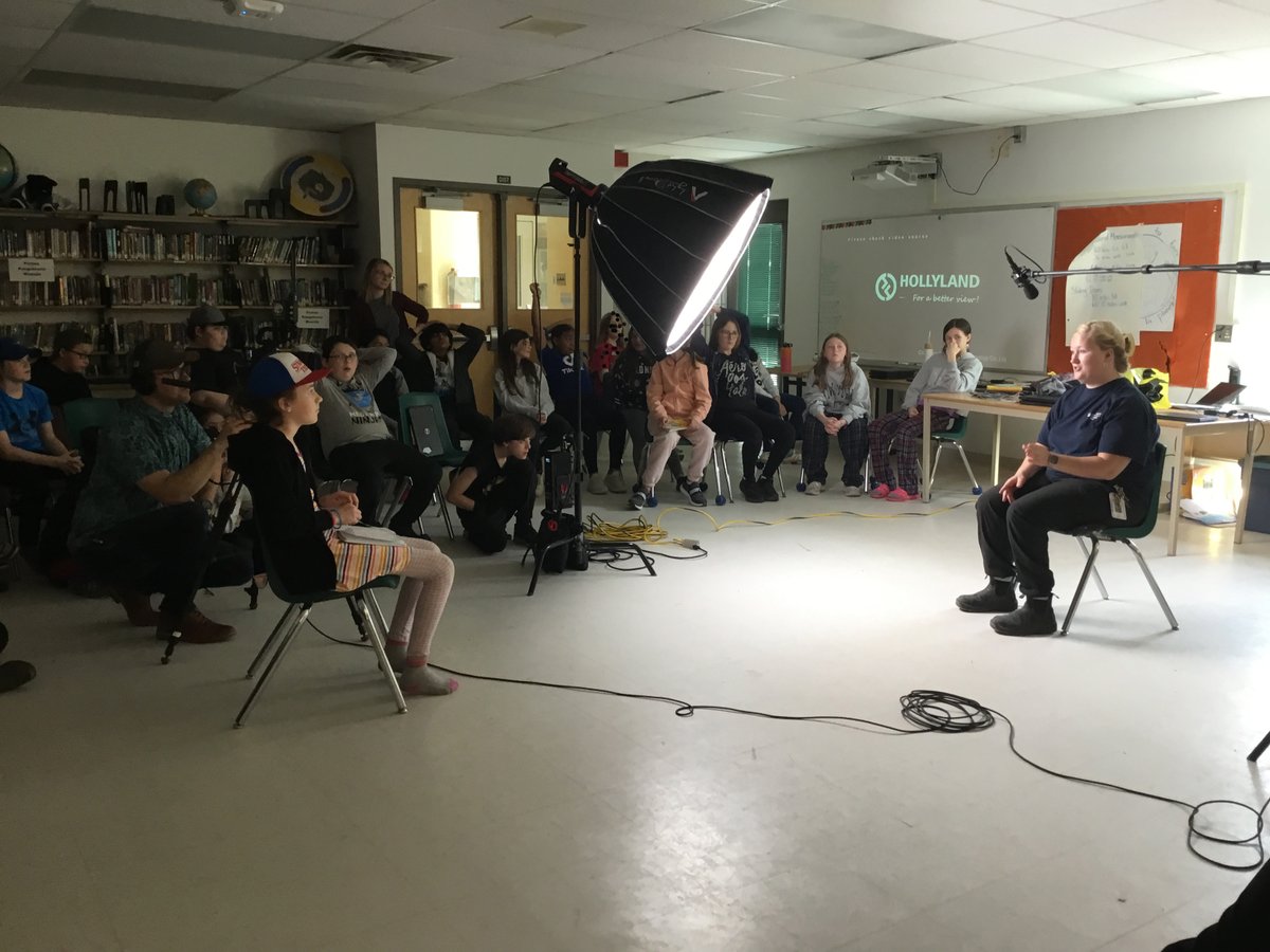 Thanks to Cole Bennett from Portage Creative for coming in and teaching Mrs. Twizell's class about making videos.  Learning how to set up a variety of equipment to interview Mrs. Sam, our lead custodian, was so interesting. @OrchardParkPS