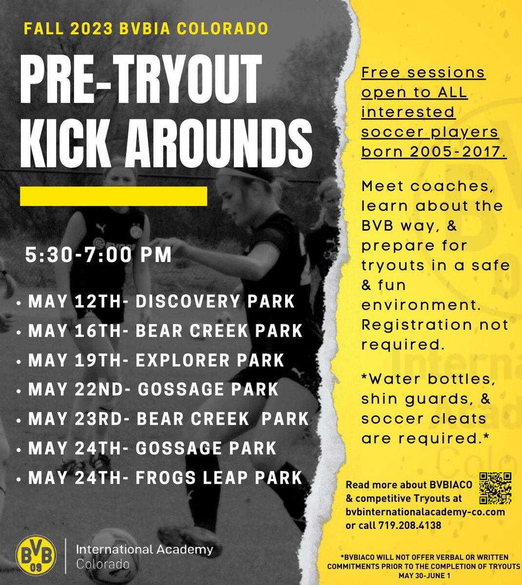 If your child is interested in playing competitive soccer this fall, check out our free pre-tryout kickarounds! These kickarounds will give players the opportunity to feel what the tryout will be like through practice and drills. No registration needed.