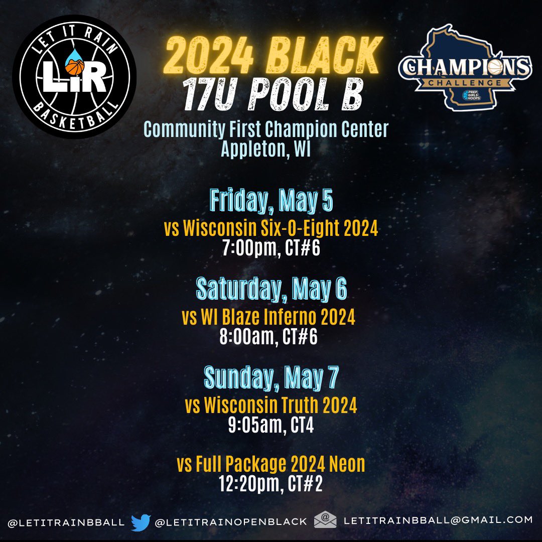 🚨SCHEDULE🚨

Champions Challenge
Appleton WI
5/5 - 5/7

😤💪🏼