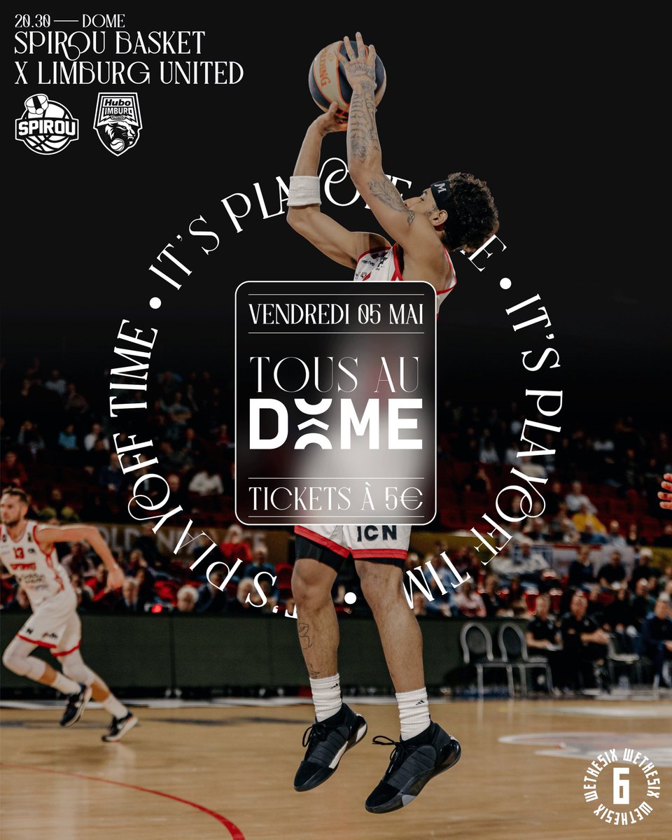 Demain, Tous au DÔME 🔥 Deuxième match de playoffs face à @LimUtd, on a besoin de vous! 🫵🏼 🎫Tous les tickets à 5€ ➡️ ticketmaster.be/event/play-off… #WeTheSix