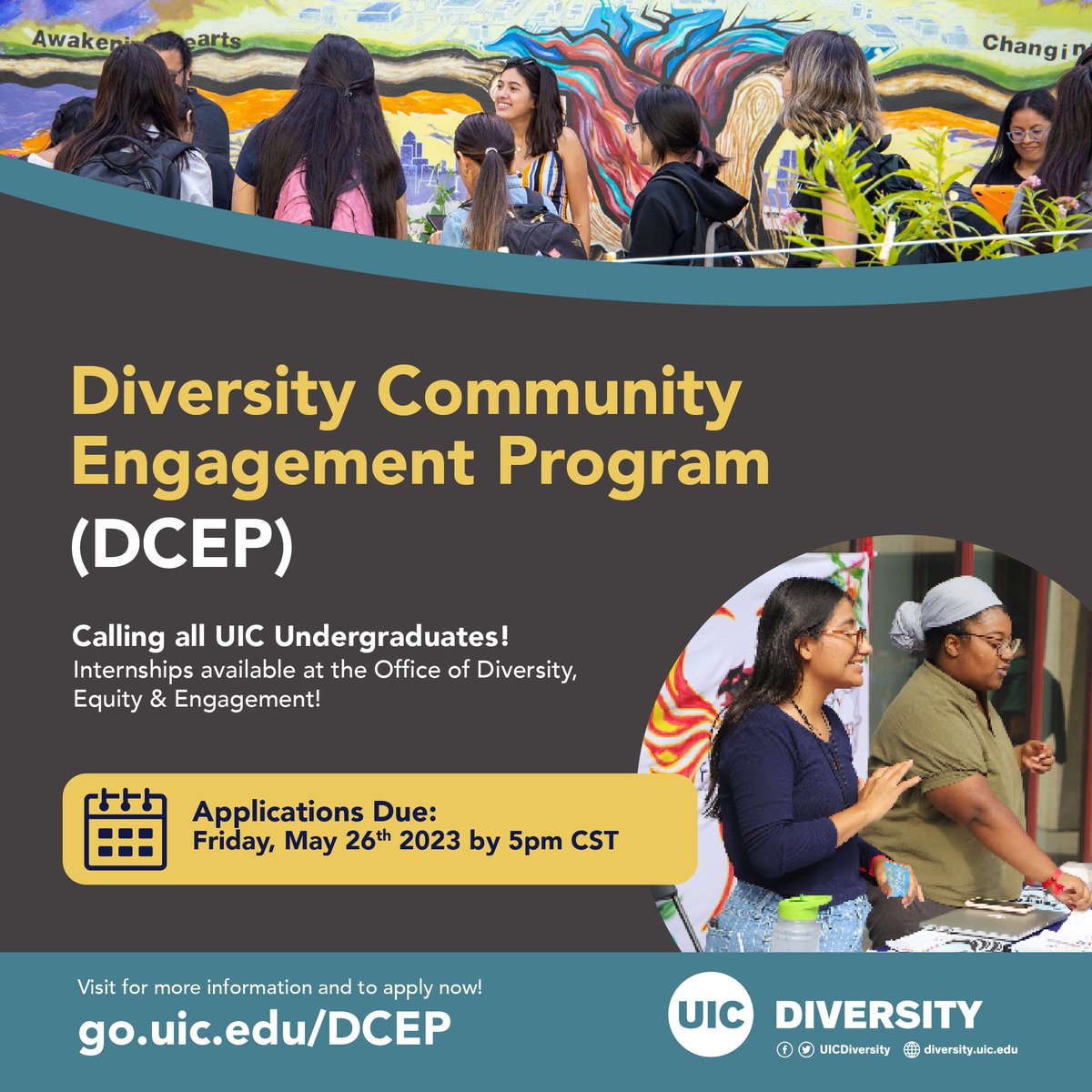 UICWLRC's tweet photo. UIC Undergraduate Students: Looking for a rad fall internship? Come work with us on campus outreach &amp; promoting mental health!

You can also work with @UICDiversity, any of the 7 cultural centers, or our community partners.

Apply by May 26!
https://t.co/Cmp3Psgs5u https://t.co/cNksY6fc9u