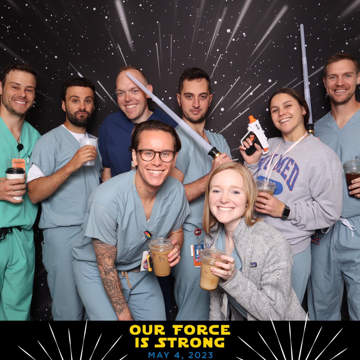 A handful of graduating @KUMedicine fourth-years took a break from surgical intern “bootcamp” to take advantage of the photo booth today! @KUMedCenter @KUEVC_Simari