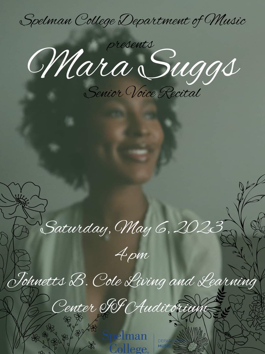SpelmanMusic's tweet photo. This Saturday at 4pm, save the date for senior voice performance student, Mara Suggs, as she sings a diverse array of songs of love and inspiration!  Free and open to the public! https://t.co/qVAO5sEdzG