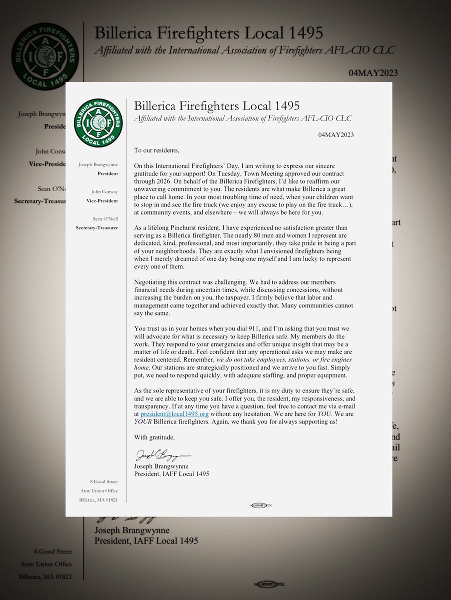 Please read &amp; share our sincere thank you &amp; promise to you on this #InternationalFirefightersDay. #Billerica