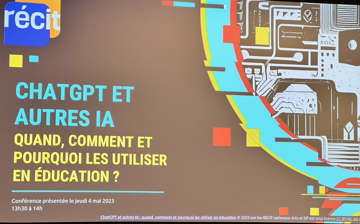 jgraindorg's tweet photo. #colloque2023
#IA 
#Education 
🇨🇦Colloque International en Éducation 
On y cause ChatGPT…peut-être déjà des recommandations du prompt "comment remplir une salle dans un colloque sur l’éducation" 😉 https://t.co/UTbBib27U5