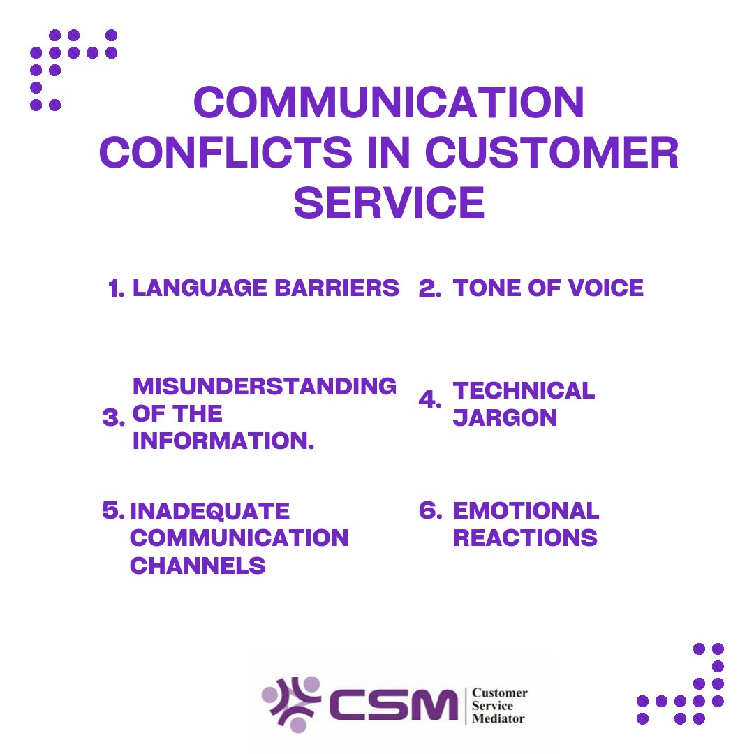 COMMUNICATION CONFLICTS IN CUSTOMER SERVICE
1. Language barriers.
2. Tone of voice.
3. Misunderstanding of the information.
4. Technical jargon.
5. Inadequate communication channels.
6. Emotional reactions.
#customerservice #communication #b2cmarketing