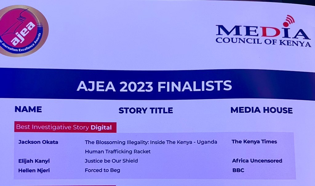 njerikan's tweet photo. Whoa! I am floored to be a finalist at the Annual Journalism Excellence Awards 2023. To be among giants in media and so many agents of change. What an honor! #AJEA2023 #ForcedToBeg https://t.co/pL0WTY5fwv