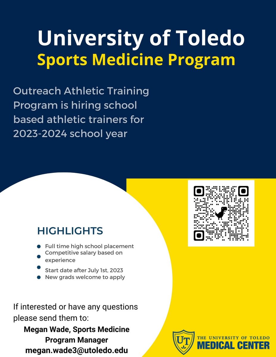 alnowakowski93's tweet image. We are hiring! AT’s if you are looking for a job in the Toledo area check this out! Come join an amazing team of Sports Medicine professionals! 
#athletictraining #wearehiring #northwestohio #sportsmedicine