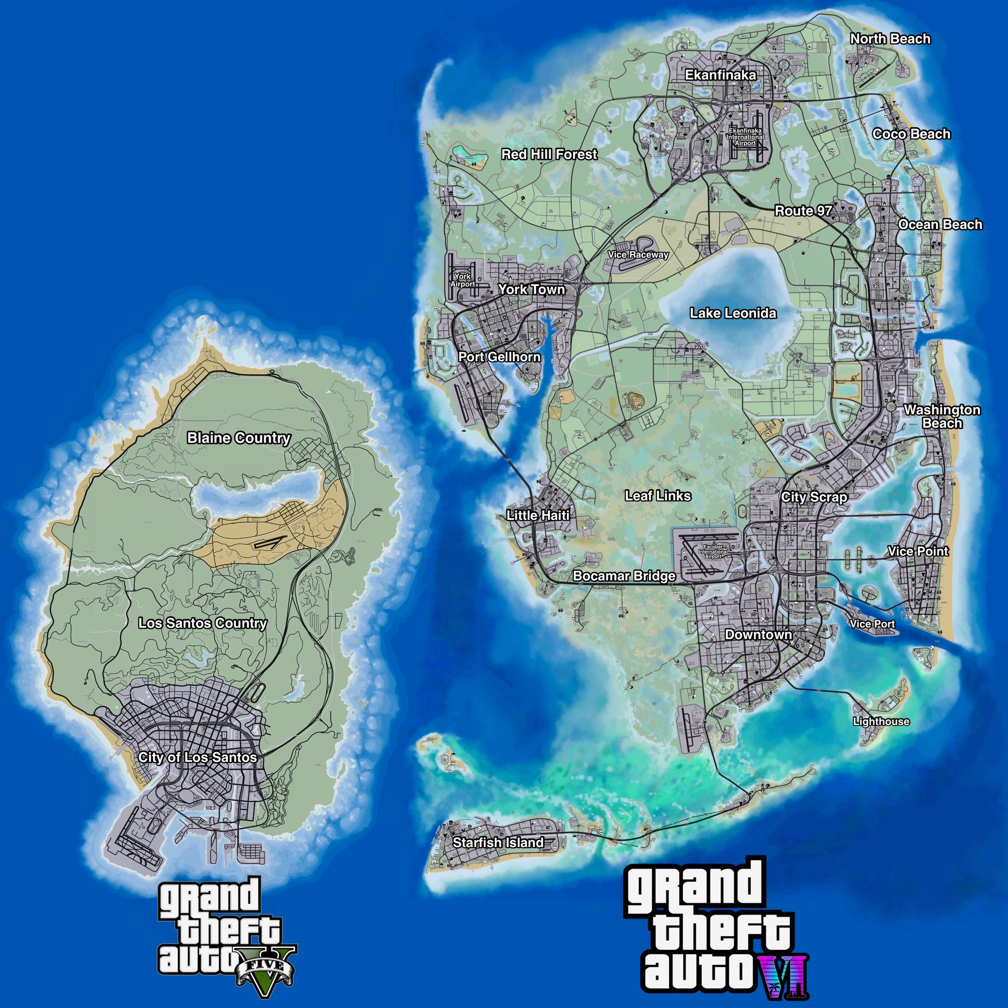 GTA 6 Trailer Countdown ⏳ on X: GTA 6 map concept based on Vice City which  is rumored to be 2x the size of GTA 5's map.  / X