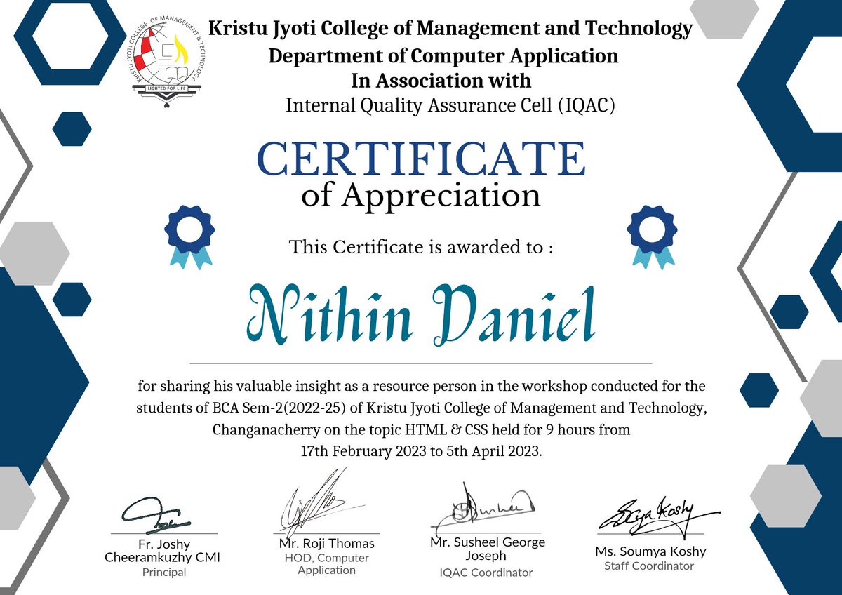 nithindaniel_'s tweet photo. Happy to become a part of resource person of Web Design Workshop Kristu Jyoti College of Management and Technology, Kurisummoodu P.O. Chethipuzha, Changanacherry 686 104

#nithindaniel #workshop #achievement #webdesign https://t.co/ZACyjcbRtB