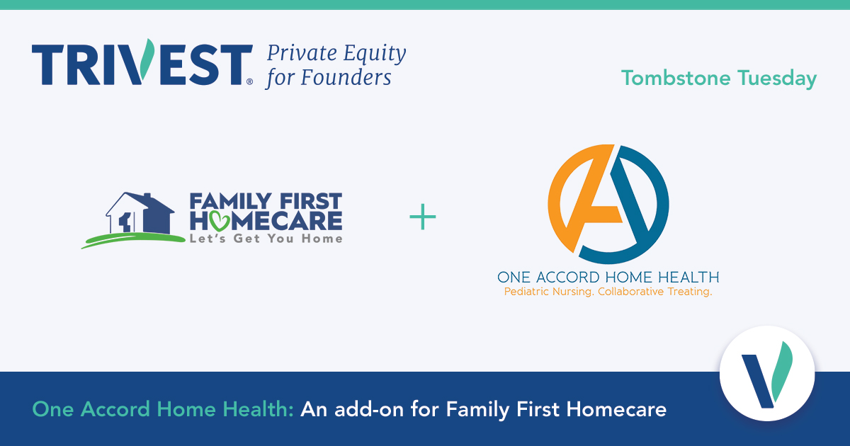Trivest Growth Investment Fund II is pleased to announce One Accord Home Health, an add-on acquisition for <a href="/famfirsthc/">Family First Homecare</a> — one of 18 closed investments year-to-date for Trivest.

ow.ly/13hZ50Og5u9

#privateequity #tombstonetuesday #mergersacquisitionsdivestitures