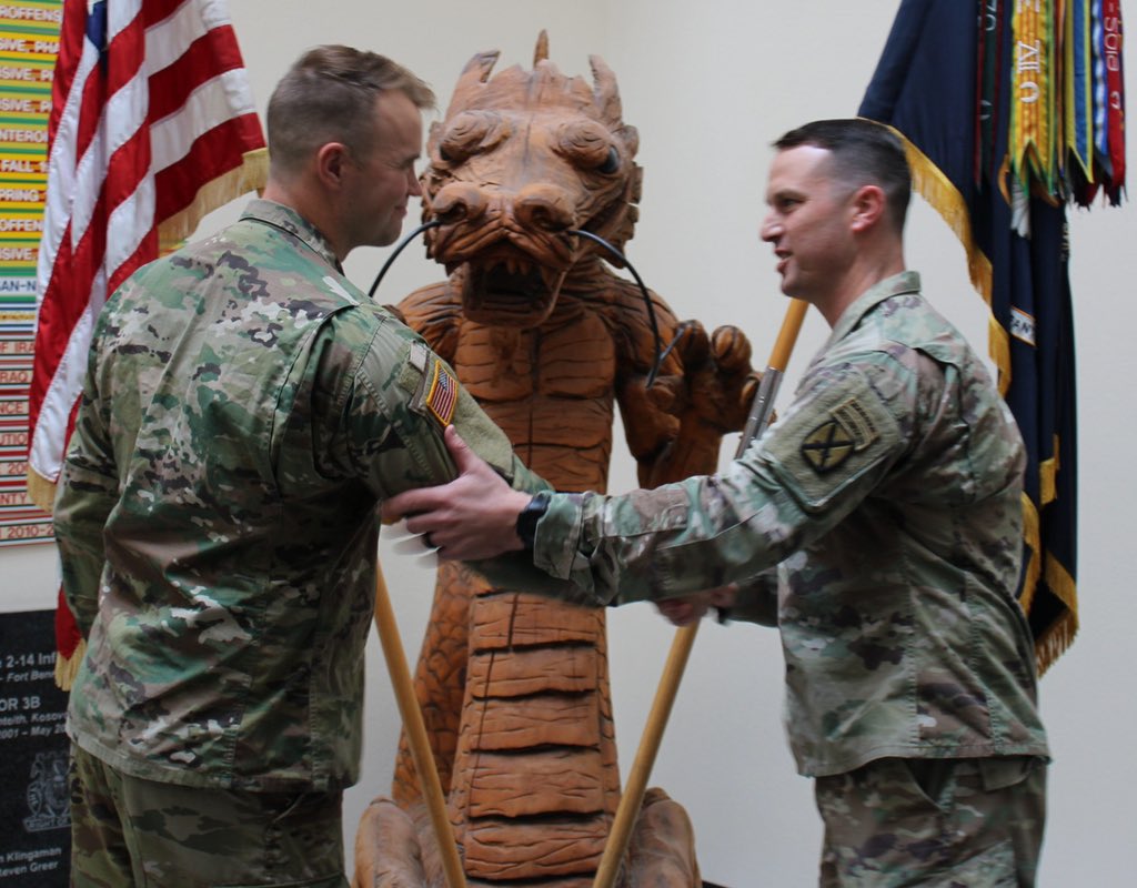 2_14Infantry's tweet photo. Congratulations to CPT Govern on his promotion! CPT Govern has been with the Golden Dragons since 2021, serving as an Adjutant, a Rifle Platoon Leader, Company XO, and now as the S4. Thanks for everything you’ve done and accomplished in 2-14! #ClimbToGlory #CourageAndHonor #ROTL https://t.co/Pv6Z31gCON