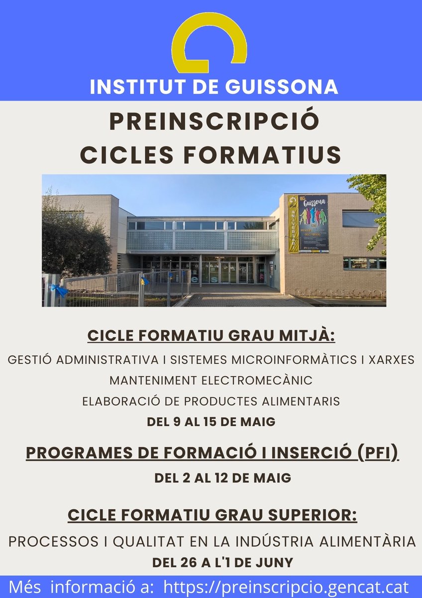 Us agraden tots els plats que heu vist a @alimentaria_insguissona? Si teniu l’espineta clavada de la cuina, aquesta és la vostra oportunitat! Estrenem #cookingclasses a l’INS Guissona! Classes de cuina amb la possibilitat de convalidar-les si mai voleu fer el #CFGM d’EPA.
