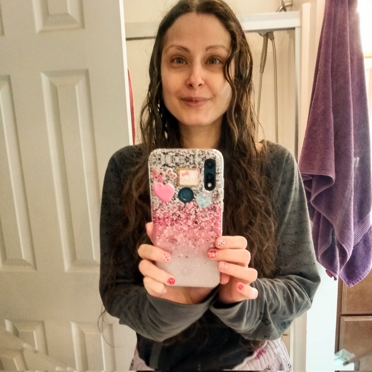 It's been a while since I took a photo of myself. Here is a curly hair mirror picture! I'm trying to make the best of a hard day. #DisabledAndCute #DisabledCutie #Disability