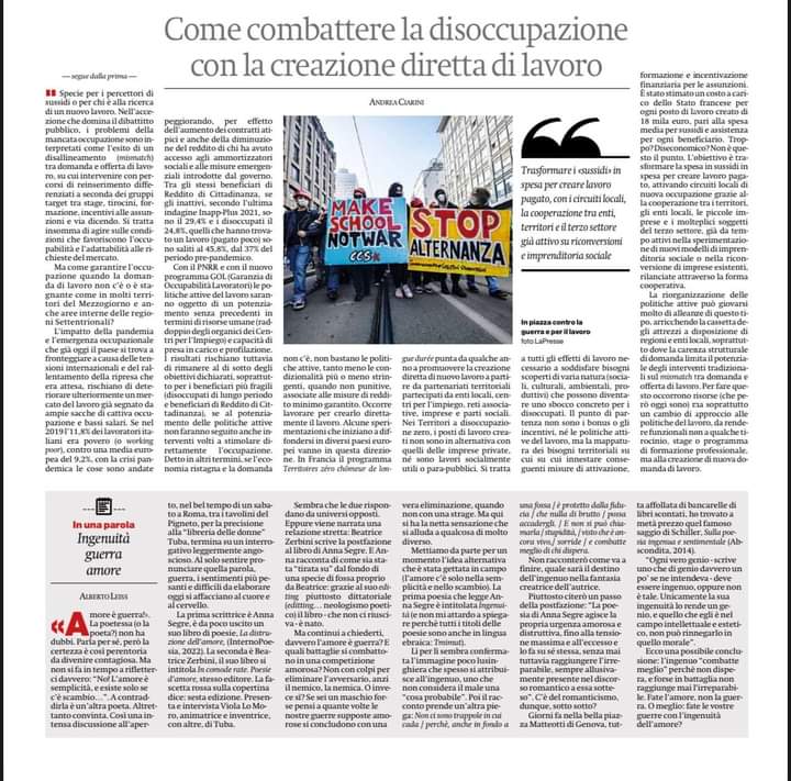 Contro la #poverta' creazione diretta di nuova occupazione non incentivi o bonus né il #workfare