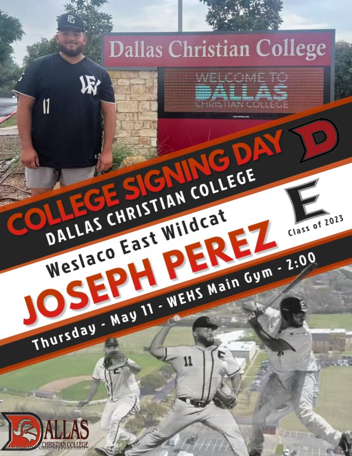 Senior Baseball athlete, Joseph Perez, will be signing his Letter of Intent to Dallas Christian College on Thursday, May 11th at 2PM. ⚾️