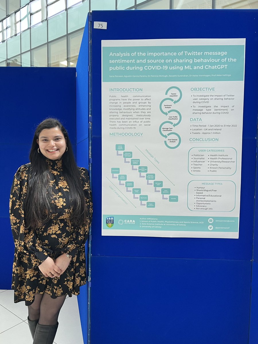 CARA #PhD scholars @Doaa_155 @NathalyGarzonO @ParveenSana7 presenting their #research at @UCD_CHAS Graduate Research Students Symposium today 
@Dr_Akke @ucd_sphpss 
#epidemiology #AI #socialmarketing