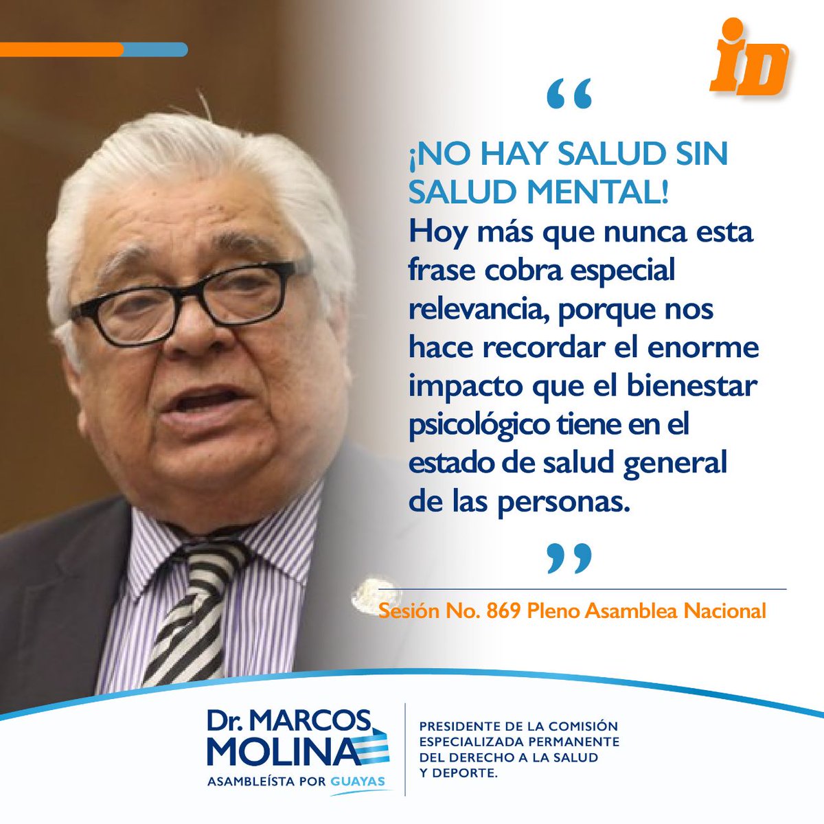 #PlenoLegislativo869 | Agradezco a los miembros de la Comisión <a href="/DerechoSaludAN/">Comisión del Derecho a la Salud y Deporte</a> y a todos los Asambleístas de la <a href="/AsambleaEcuador/">Asamblea Nacional</a> que dieron sus aportes en la Ley de #SaludMental. ¡Con esta ley damos un paso gigante en materia de salud!
Dr.Marcos Molina
Presidente <a href="/DerechoSaludAN/">Comisión del Derecho a la Salud y Deporte</a>