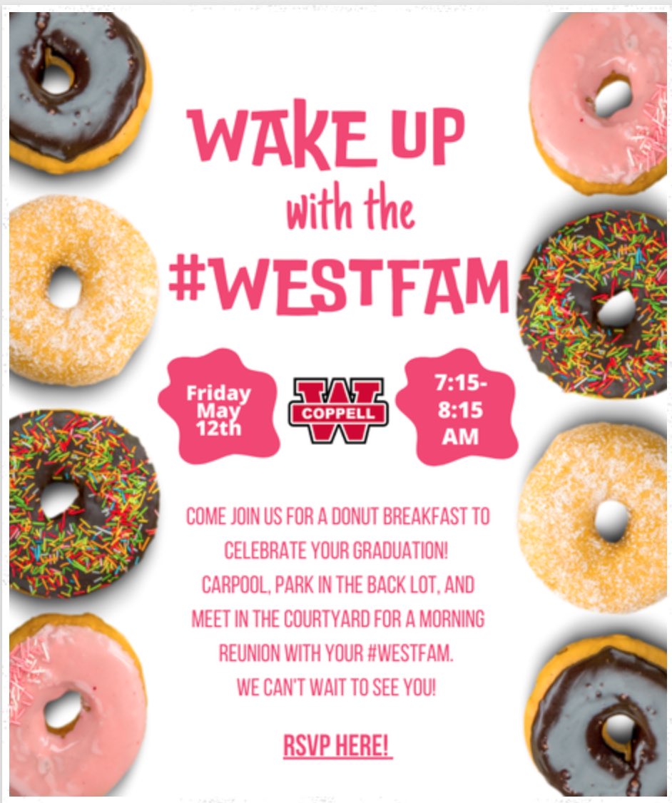 Are you a former Westie in this year’s senior class? If so, join us for breakfast at West on May 12! RSVP here: docs.google.com/forms/d/e/1FAI…
