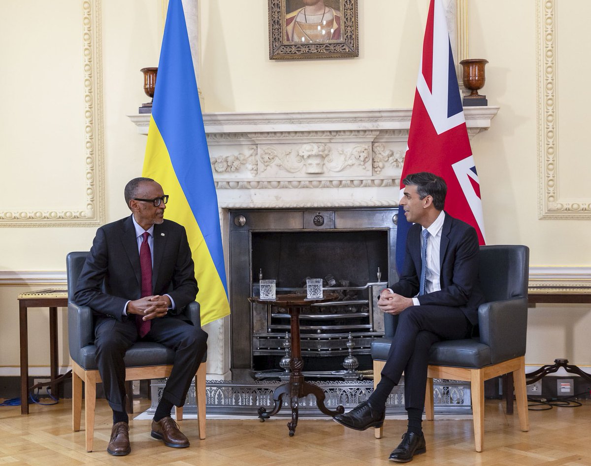 This afternoon in London, President Kagame met with U.K. Prime Minister @RishiSunak at 10 Downing Street for a meeting during which they discussed various topics, including the ongoing Migration and Economic Development Partnership, global events as well as further opportunities…