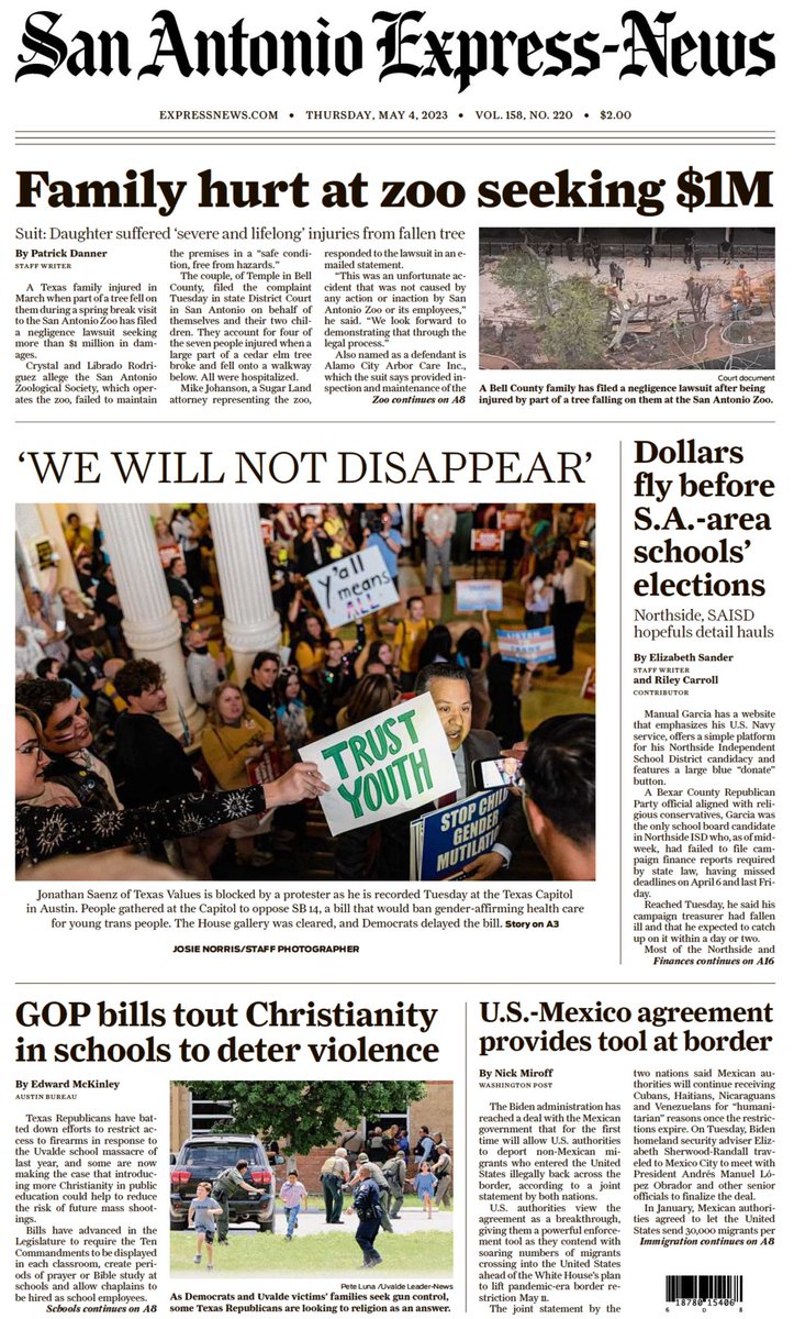 eliz_sander's tweet photo. Here's today's @ExpressNews  A1 https://t.co/ppyrHKJXao