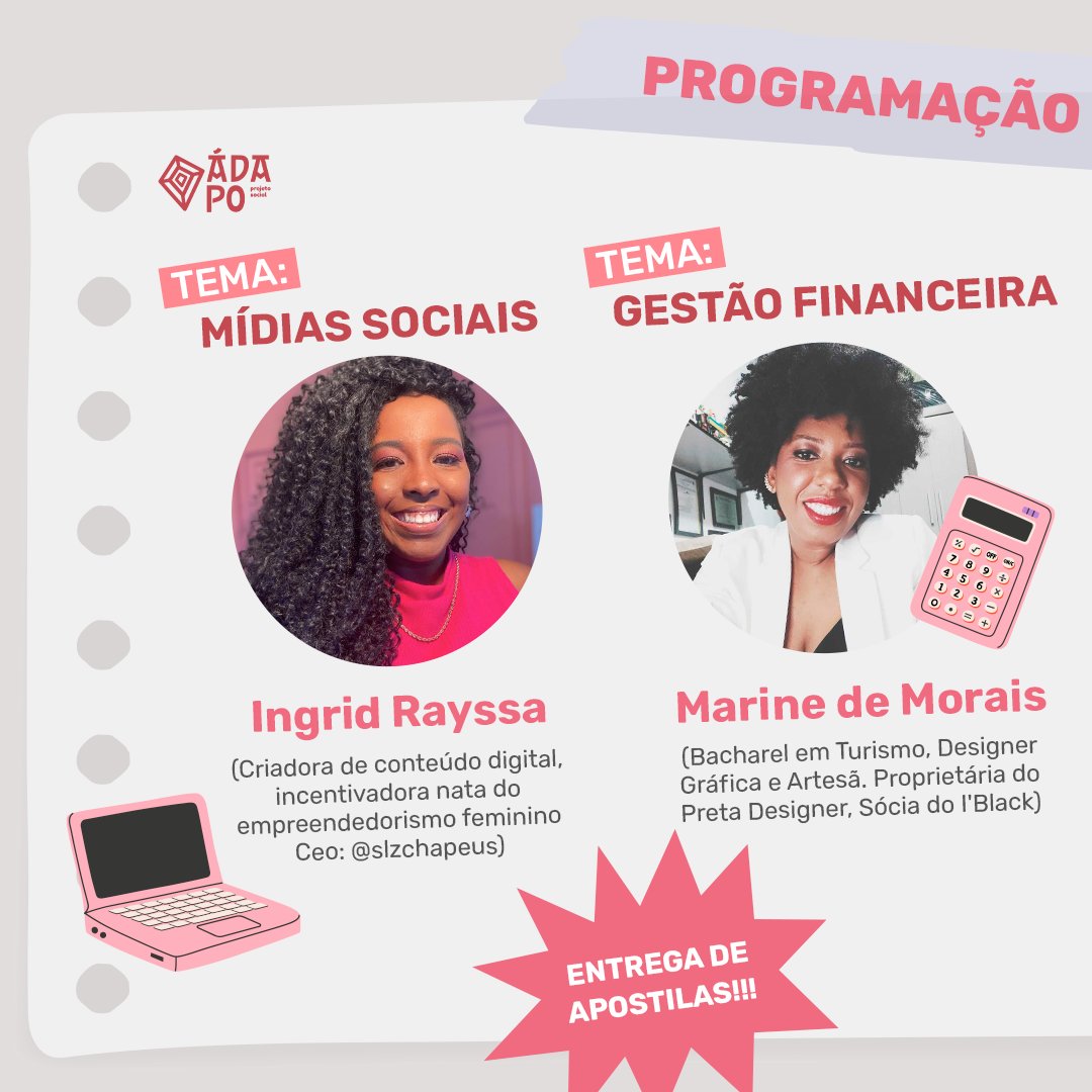 projetoadapo's tweet photo. Curso de empreendedorismo GRÁTIS para mulheres da comunidade do Angelim com foco em mídias sociais e gestão/finanças. Vagas limitadas. Apostila e certificado de 4h. Não perca a chance de desenvolver suas habilidades e transformar seu negócio! #empreendedorismo #mulheres #angelim https://t.co/C2QVdLdxqQ
