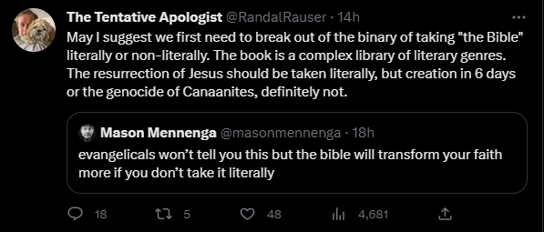ApoloJedi_'s tweet image. "definitely"?!?!?!?

Why not? If one rejects the plain biblical teaching of creation in 6 days, why shouldn't one also be able to reject the resurrection on the *same grounds*?
