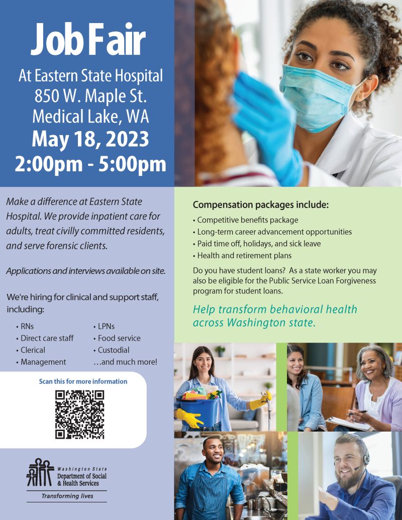 WARecruiterDSHS's tweet photo. IN TWO WEEKS! We are hiring healthcare, administrative, &amp; medical staff near Spokane, WA! Shift differential extra pay for working certain hours!

Can't attend? Job details &amp; to apply: https://t.co/vuRyHGMWDF #NurseJobs #NowHiring #jobs #JobFair #HiringEvent #RN #LPN #FoodService https://t.co/3LkkDWoSsm