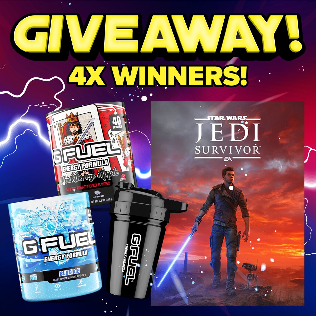 GFuelEnergy's tweet image. 💙 𝗟𝗜𝗞𝗘 + 𝗥𝗧 + 𝗖𝗢𝗠𝗠𝗘𝗡𝗧 &quot;𝗟𝗜𝗚𝗛𝗧 𝗦𝗜𝗗𝗘&quot; 𝗼𝗿 &quot;𝗗𝗔𝗥𝗞 𝗦𝗜𝗗𝗘&quot; to win a #JediSurvivor GAME COPY + #GFUEL TUB + SHAKER BUNDLE! 4 winners picked this weekend in honor of #MayThe4th! ⚡️ 

🛒 𝗦𝗛𝗢𝗣: GFUEL.com