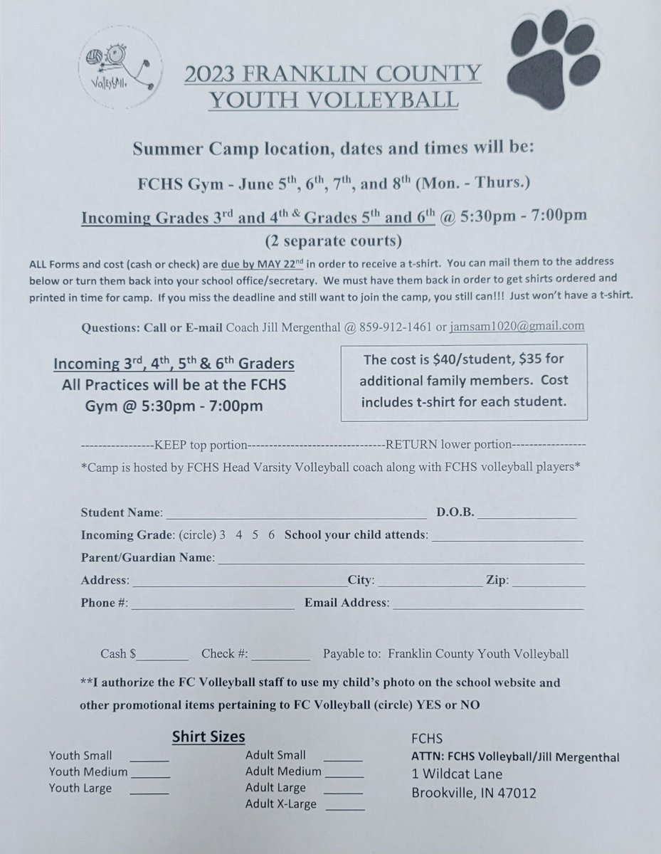 JillAMergenthal's tweet photo. 2023 FC Youth Volleyball Camp ..
June 5-8, 2023 .. forms are being passed out at SMS, BES, LES and MCS.  I will also have them in the Main office at FCHS.  See ya all very soon🏐🩵🏐 https://t.co/3k0uQDpbf9