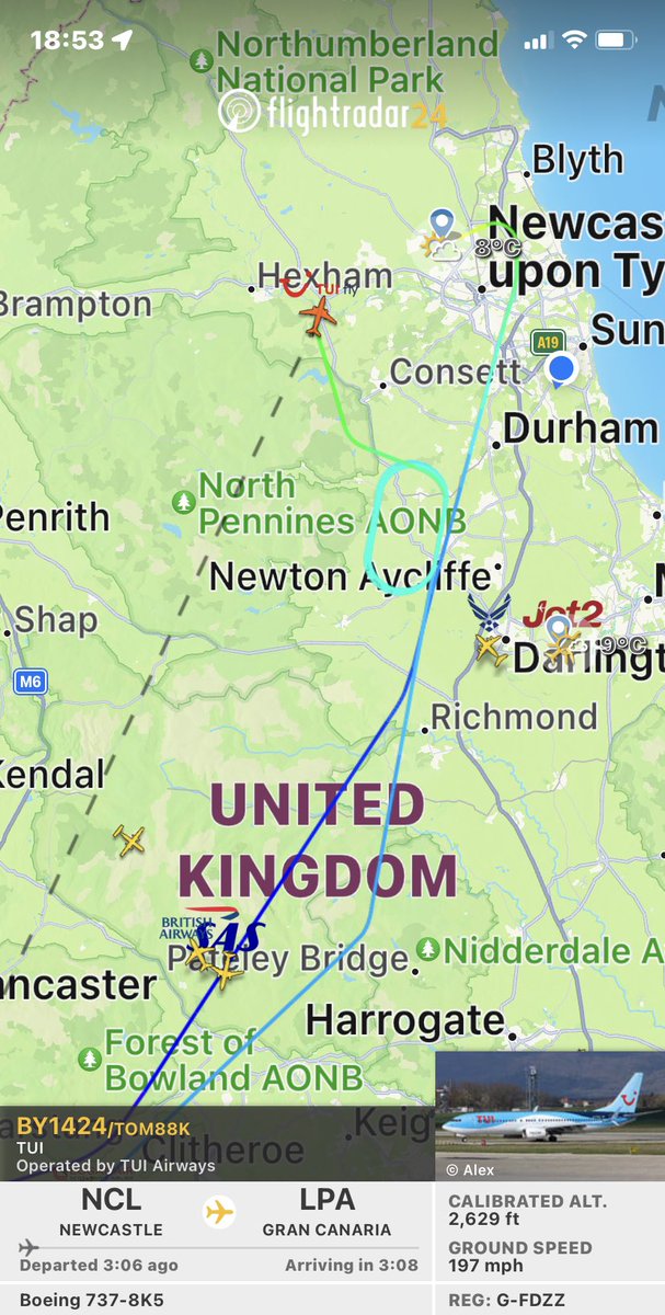 SR3Boy's tweet photo. @flightradar24 @FlightEmergency @NCLairport any ideas why @TUIUK Newcastle- Gran Canaria has returned to Newcastle https://t.co/oKPnrwJuv3