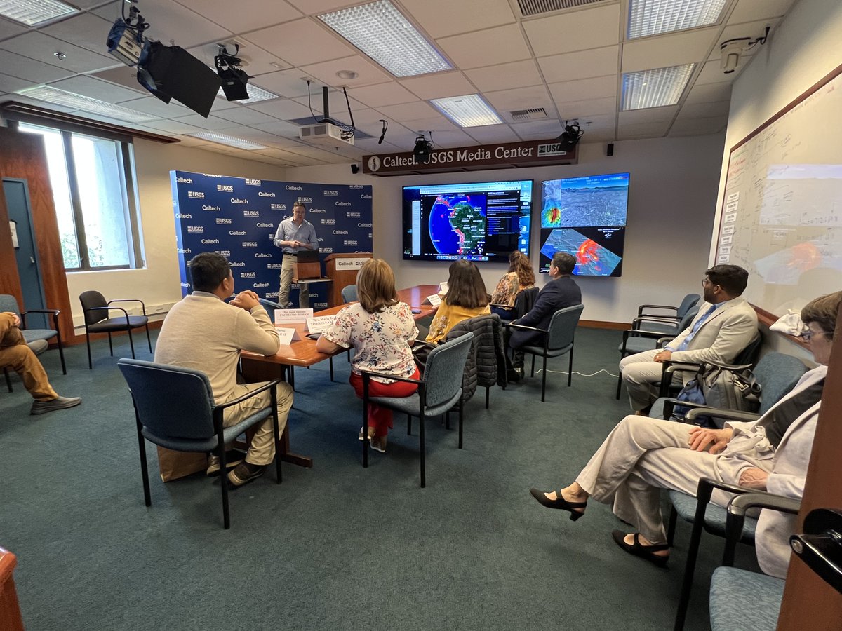 CaltechSeismo's tweet photo. Last month Emergency Managers from Peru enjoyed a presentation and tour of the #SeismoLab hosted in collaboration with the State Department to learn about earthquake tools and resources for quick response that can be shared worldwide including #ShakeAlert and preparedness efforts https://t.co/ScFSqbU0uo