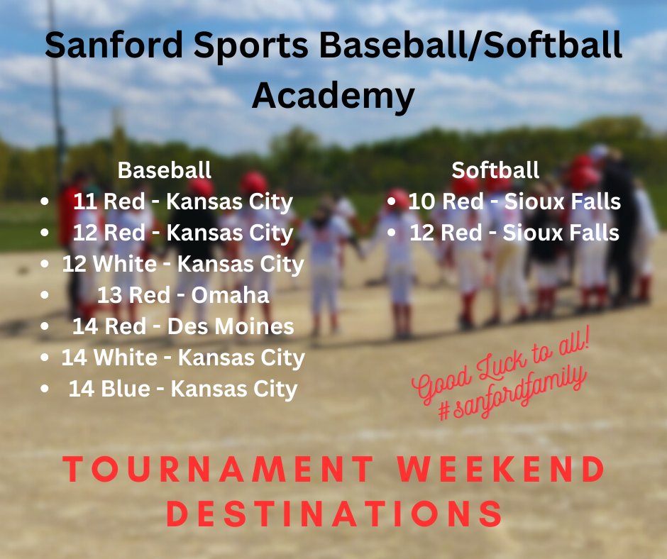 Good Luck to our baseball & softball teams who are playing this weekend! Swing by the Sanford Diamonds to see 10u & 12u Red teams in action!🥎🥳⚾️