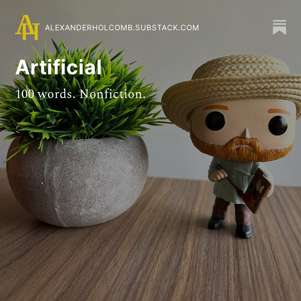 Another 100-word story! I'd love to hear what you think in the comments.
#AmWriting #AmWritingFiction #shortstories #SubStack
alexanderholcomb.substack.com/p/artificial?s…