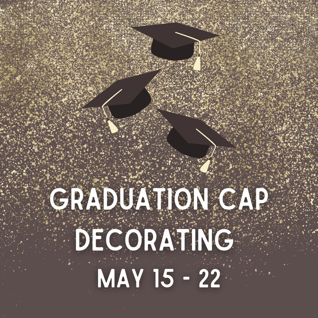 Graduation is upon us, Bucs! If you have gotten your graduation cap design approved, we will have craft supplies in the library from May 15-22 to help with your decorating. We'll have cardstock, glue, ribbons, & more! #bucbooks #bucpride #highschoollibrary #graduation @BwoodBucs