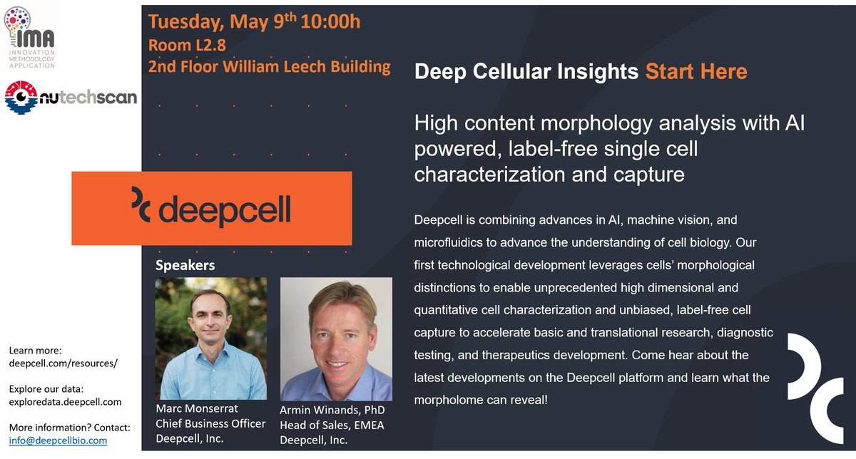 Really looking forward to next weeks @NCL_IMA @nu_scan seminar from the wonderful people @Deepcell_Inc Come and hear all about how label-free cell classification and sorting can be achieved from a bright-field image and #AI