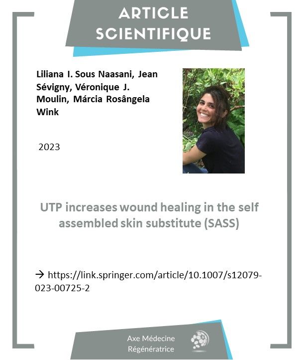 AxeMedReg's tweet photo. Félicitations à Liliana Sous Naasani pour la publication de son article :

"­ UTP increases wound healing in the self assembled skin substitute (SASS) "

Publié dans : Journal of Cell Communication and Signaling 
 
 Lien vers l’article: https://t.co/LKuEVIuImj https://t.co/CP8YLaZ49t