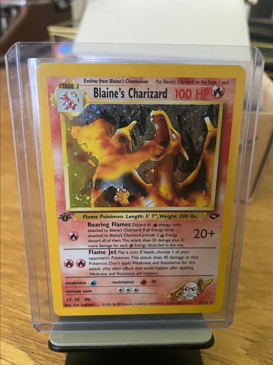 charizardseller's tweet photo. Blaine’s charizard available now $300 dm to purchase serious buyers only 
@BUYSELLTRADETCG 

#pokemon #poke #pokemoncards #pokemontcg #pokèmon #blastoise #pokemoncard #charizard #charizardcard https://t.co/zZgLhNV4A9