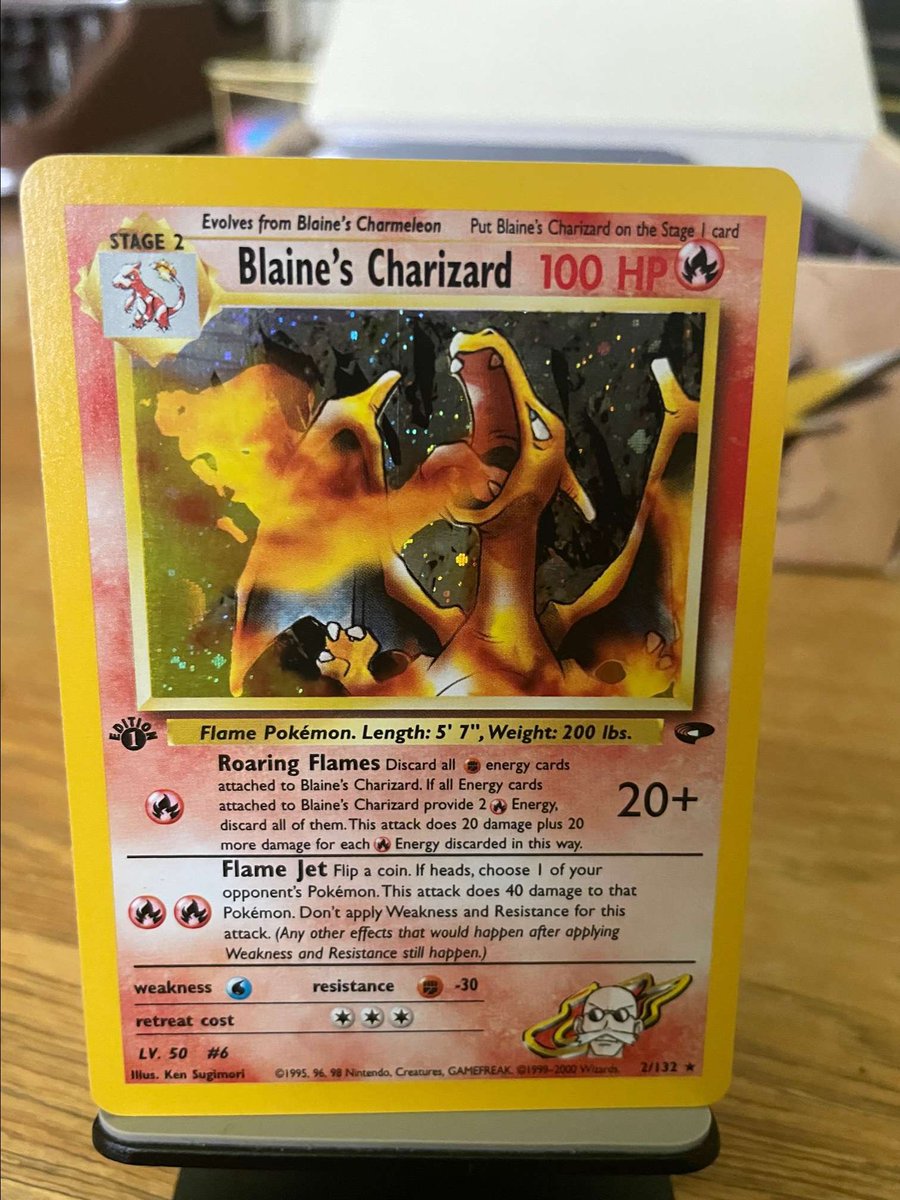 charizardseller's tweet photo. Blaine’s charizard available now $300 dm to purchase serious buyers only 
@BUYSELLTRADETCG 

#pokemon #poke #pokemoncards #pokemontcg #pokèmon #blastoise #pokemoncard #charizard #charizardcard https://t.co/zZgLhNV4A9
