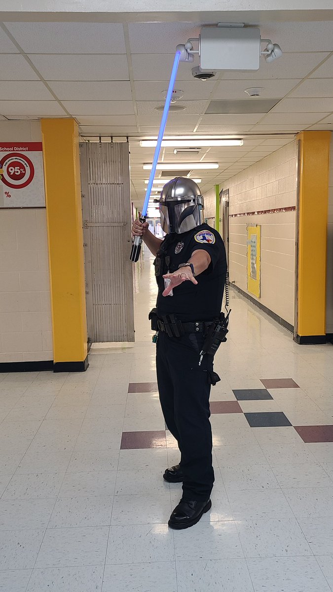 #MayThe4thBeWithYou Officer Din Ortiz patrolled our halls and Din Grogu visited the office today. The force is strong at Club Estates!