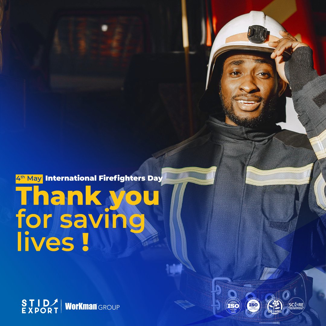 StidWorkman's tweet photo. Today, on International Firefighters Day, we pay tribute to the courageous firefighters for their service and sacrifices in keeping us safe, thank you ! 
#workmangroup #stidexport #InternationalFirefightersDay https://t.co/uPbzX2eVgg