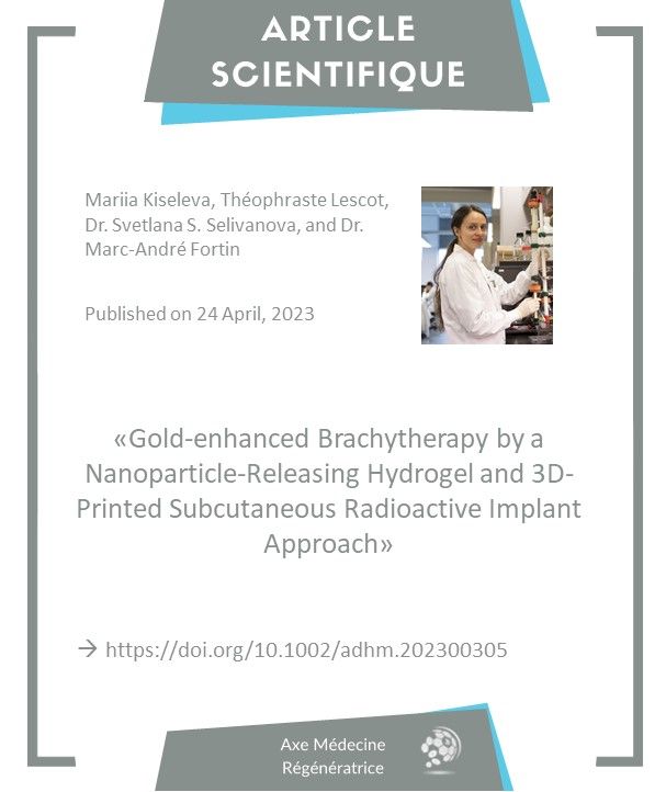 AxeMedReg's tweet photo. Félicitations à Mariia Kiseleva pour la publication de son article :
"­Curiethérapie améliorée par l’hydrogel libérant des nanoparticules d’or et l’approche d'implant radioactif sous-cutané imprimé en 3D"

Lien vers l’article: https://t.co/mO0xqLwGgC https://t.co/bgCwSj39mg