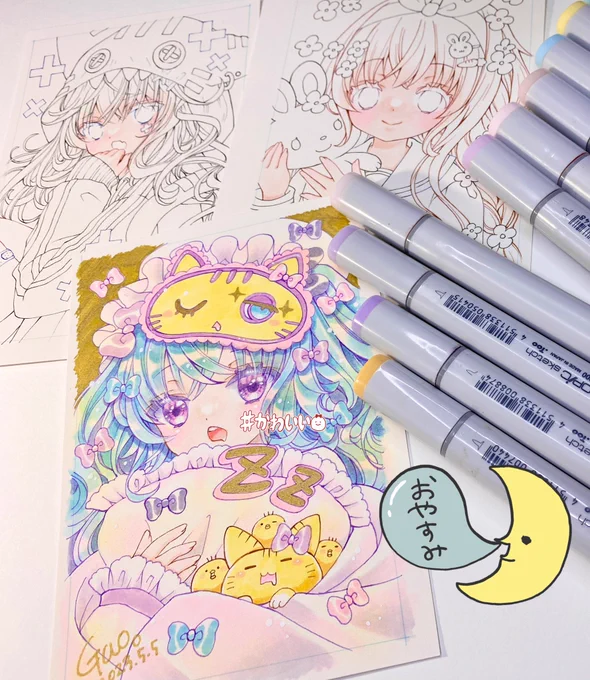 ドローイング1枚塗れたから寝る😪💤何とかなりそう〜😅多分☆