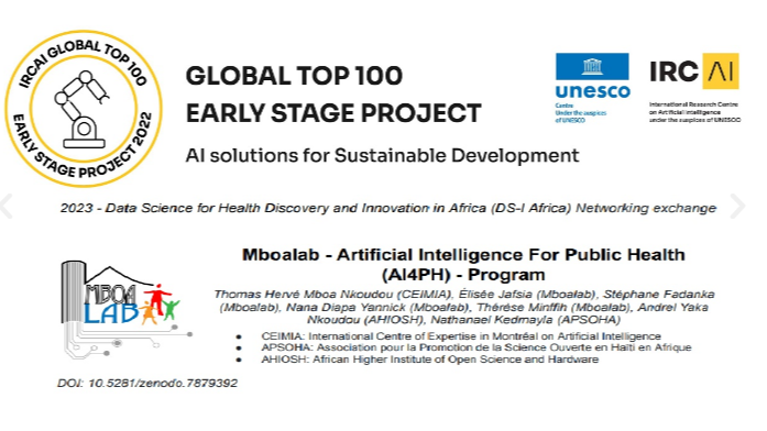 We are pleased to announce that Mboalab's AI4PH program is listed amongst the top 100 AI nitiatives in the world: ircai.org/top100/entry/i…. @ircai_unesco @Afrinnovation @thomasmboa @makeafricaeu @weareGIG @GOSHCommunity @Mboathomas