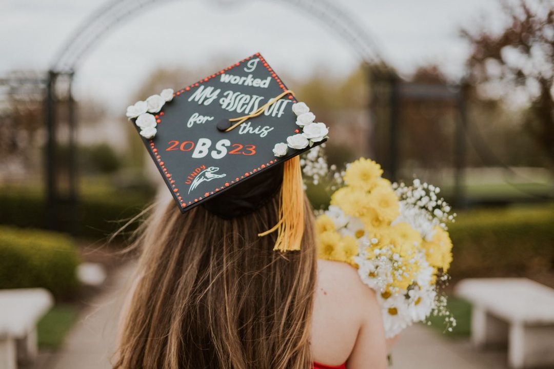 uindy's tweet photo. The UIndy #ClassOf2023 is capping off their college careers in style! Check out these fantastically decorated grad caps 🧵 https://t.co/0uAnuaaOPA