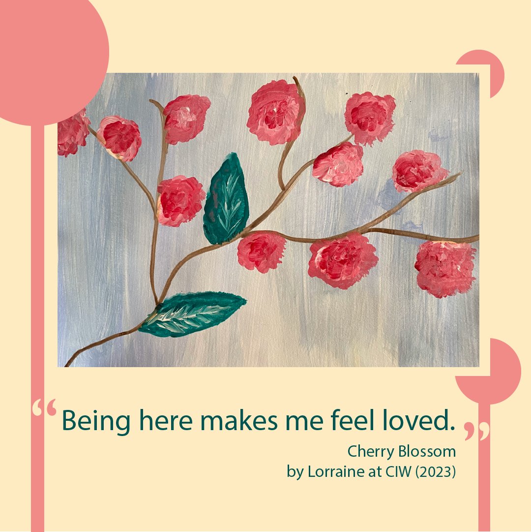The participants at California Institution for Women (CIW) have created beautiful work this semester. Pictured above is an incredible piece painted by Lorraine, paired with a quote from another student in the class. #WeArePac❤️