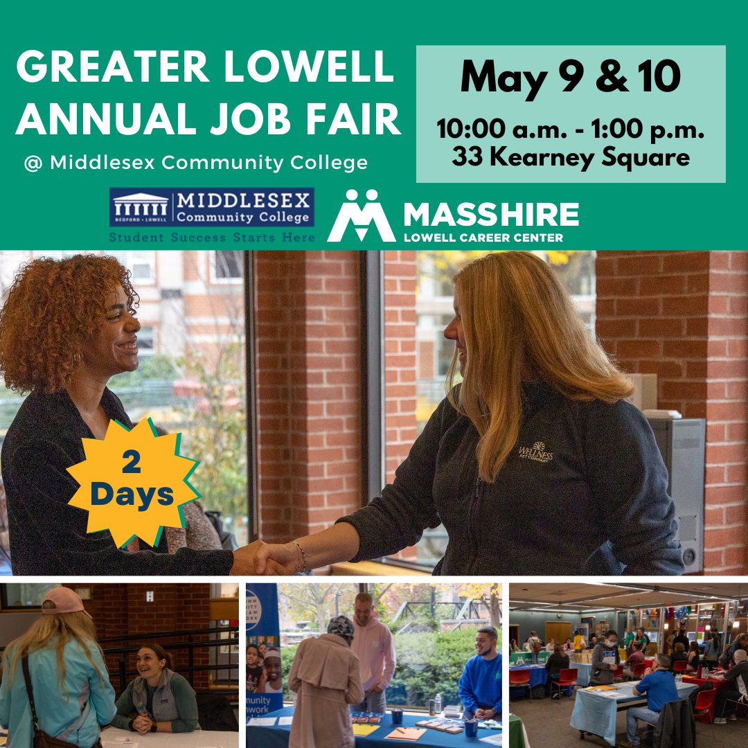 We're hosting a two-day job fair. Click masshirelowellcc.com/lowelljobfair for the breakdown of industries per day and to register.